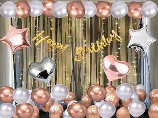 Realistic Store Happy Birthday Complete Decoration Combo with Metallic Balloons for Boys & Girls