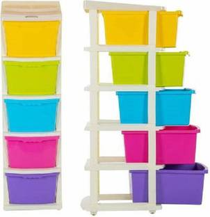 VOKAYY Multi-Purpose Modular Drawer Storage System for Home and Office with Trolley Plastic Free Standing Chest of Drawers