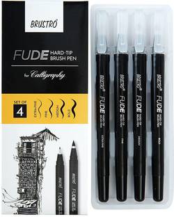 BRuSTRO Fude Hard-tip Brush Pen Set of 4. (Extra-fine/Fine/Medium/Bold)