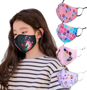 SUBHUSHA SUPER SAFETY 3 Layer cartoon print kids mask with Adjustable Ear loops Pack Of 5 DP-11 Digital Print Reusable, Washable Cloth Mask