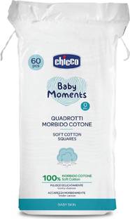 Chicco Baby Moments Soft Cotton Square for multiple use, 100% pure cotton swabs
