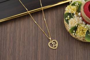 BOGHRA SALES Z Letter Micro Gold Plated American Diamond Beautiful Daily wear Necklace Chain Mother of Pearl, Diamond Gold-plated, Copper Plated Brass, Copper Chain