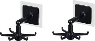 FAVHOME Bathroom/Kitchen hook with Adhesive for Towel/Utensils etc with 6 hook pack of 2 Black Towel Holder