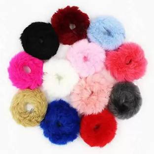 Myra Collection 12 Pieces Fur Hair Scrunchies Rabbit Furry Hair Ties Pom Elastic Hair Bobbles Hair Band