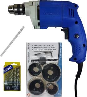Inditrust drill machine 10mm 450W with 6pc holesaw set 13pc HSS and 1 masonry bit Pistol Grip Drill