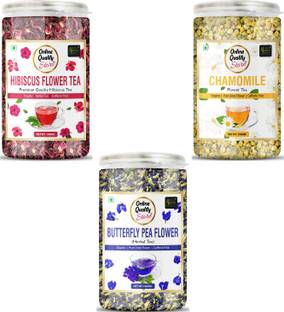 Online Quality Store Combo of Butterfly Pea Tea, Hibiscus Flower Tea, Chamomile Flower Tea -100g Each Hibiscus, Chamomile Herbal Tea Mason Jar