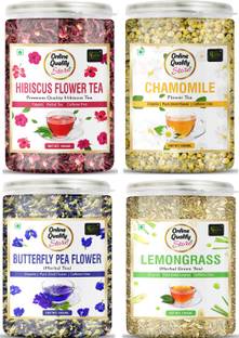 Online Quality Store Hibiscus Flower Tea, Butterfly Pea Tea, Chamomile Tea, Lemongrass Tea-100g Each Hibiscus, Chamomile, Lemon Grass Herbal Tea Mason Jar