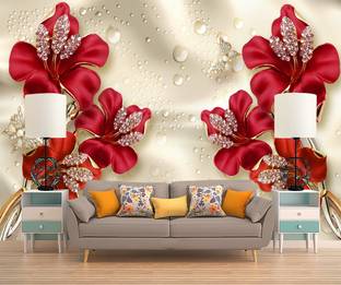 HD PRINT HOUSE Floral & Botanical Red, White Wallpaper
