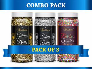 HASITAM 80g EACH ( Golden Ball + Silver Ball + Rainbow ) Sprinkles