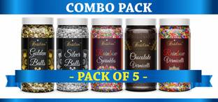 HASITAM 80g Each ( Golden + Silver + Rainbow Vermicelli + Chocolate Vermicelli + Rainbow Sprinkles