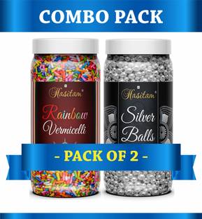 HASITAM 80g EACH ( Rainbow Vermicelli + Silver Ball ) Sprinkles