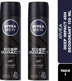 NIVEA Men Deep Impact 48h Black Carbon Deodorant (PO2 X 150ML) Deodorant Spray  -  For Men