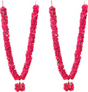 3A Featuretail Red Roses Garland, Mala for Photo Frame, Varmala/Jaimala for Wedding Plastic, Cotton Garland
