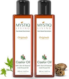 Mystiq Living Castor Oil (Cold Pressed) For Skin & Hair- 400ml, Natural and 100% Pure (Organic) - Pack of 2 (200 ml each) Hair Oil