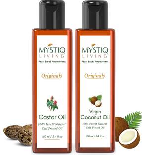 Mystiq Living Combo Castor Oil & Virgin Coconut Oil - Cold Pressed | 100% Pure and Natural (120 ml each)