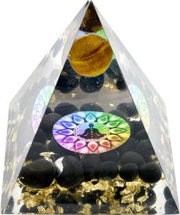 RESHAMM LIFE CARE Pre-Charged Crystal Tiger Eye Ball Black Obsidian 7 Chakra Pyramid in Gift box Decorative Showpiece  -  11 cm