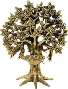 MohanJodero Brass Kalpavriksha Tree/Tree of Life with Diya for Table & Home Decor Decorative Showpiece  -  22 cm