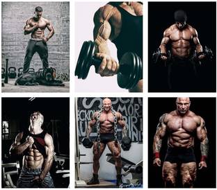 PRINTHUBS 30.48 cm Bodybuilder Motivational Poster for Gym Wall Décor Set of 6 (Size 12x18 Inch)D10 Self Adhesive Sticker