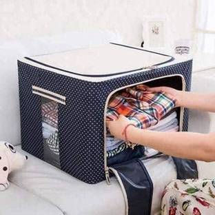 Zigmo Cotton, Polyester Foldable Box Steel Frame Collapsible Wardrobe Storage Organizer Bag Storage Basket