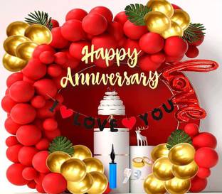 एसवी ट्रेडर्स Happy Anniversary/Wedding Anniversary Red Theme Combo Of 101 Pcs