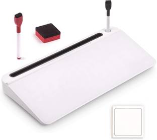 TurtleGrip 2 Compartments Glass Desktop Whiteboard Dry Erase Board Computer Keyboard Stand Pad and pen holder 18 x 6 inches Board, 2 Pens & 1 Eraser,