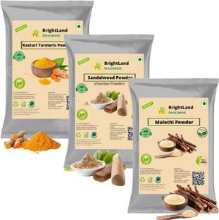 Brightland 100% organic Sandalwood (Chandan) ,Kasturi Turmeric & Mulethi Powder [60gm Each]