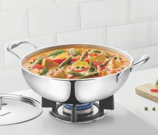 BOROSIL Cookfresh Tri Ply Kadhai 22 cm diameter with Lid 2.1 L capacity
