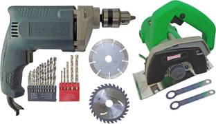 DUMDAAR 1400W 110mm Mable Cutting machine 2 Wheel 10mm Drill machine 13pc & 5pc M. bit Power & Hand Tool Kit