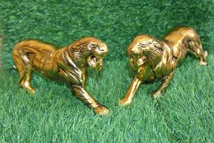 salvusappsolutions Metal Jaguar Tiger 9.5 x 4.5 Inches Set of 2 (Gold) Decorative Showpiece  -  11 cm