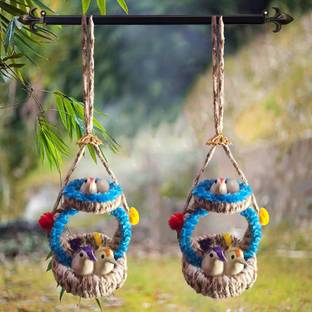 Arsh Variety Store Artificial Flora Jute Balcony Hanging Birds Nest for Home Décor for Patio Garden Decorative Showpiece  -  30 cm