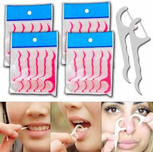 YATRI Tooth Cleaning Dental Floss Toothpicks Plastic Set 100 Piece Set (white & Pink)