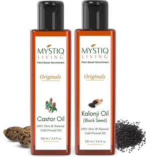 Mystiq Living Combo - Onion Black Seed & Castor Oil (Pack of 2 ) - 100 ml each Hair Oil