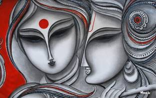 Lord Radhe Krishna Black And Red HD Wallpaper on Art Paper Fine Art Print