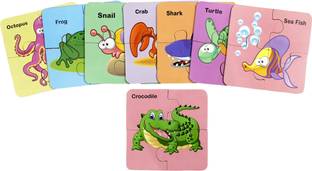 DgCrayons Wooden 4 pcs Water Animals Interlocking Jigsaw Puzzle with 8 Picture for Kids