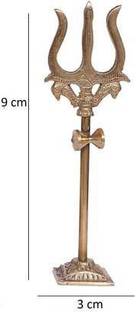 NAVYAKSH Trishul Trident Damru With Stand Brass Statue For Car Dashboard, Decorative Showpiece  -  9 cm