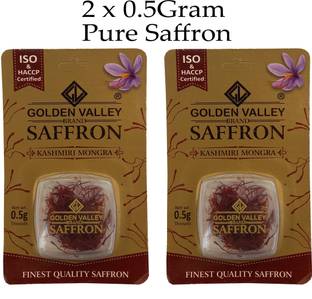 GOLDEN VALLEY Saffron 1 Gram 100% Pure Original Kashmiri Saffron for Pregnant Women, Biryani, Fair Skin, Milk, Tilak Certified ISO A1++ Best Highest Quality Premium Mogra Saffron / Kumkumapuvvu/ Kesar/ Keshar - (Pack of-2)X0.5gm