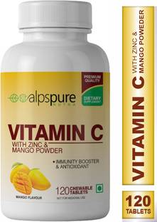 ALPSPURE Nutra Vitamin C Mango With Zinc Chewable Tablets, Immunity Booster & Antioxidant