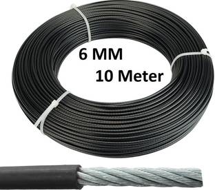 ivee international Gym Machine Wire Rope PU Coated Cable Inside Steel (Black) (6 MM, 10 Meter) Climbing Pulley