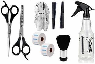 Ajora Combo Of Hair Cutting Sheet, Comb Set, Scissor set, Hair dusting brush, Spray Bottle & Neck paper roll