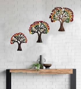 Dsh Metal Wall Arts for Living room Bedroom wall Hanging Decoration Items.Set Of 3 Natural Colors 11 inch x 11 inch Painting