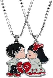 M Men Style Day Kiss Lovers Boys And Girls Rotational Heart With Love Letter Rhodium Zinc, Metal Pendant
