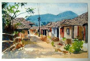 Digital Painting Indian village The India Satire poste wallpaper on fine art paper 13x19 Fine Art Print