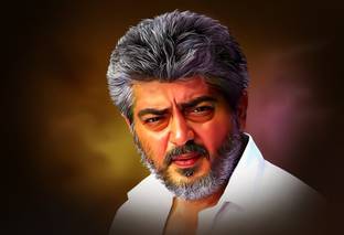 Digital Painting Tamil Superstar auctor Ajith HD Wallpapers Wall Poster Print on Art Paper 13x19 Inches Paper Print