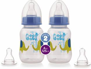 Beebaby Easy-Start Feeding Bottle with 4 Nipples, Pack of 2, BPA Free, 4M+, (Blue) - 125 ml