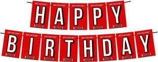 Balloonistics Netflix Theme Happy Birthday Banner for Background and Party Decorations Banner