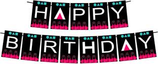 Balloonistics Squid Game Theme Happy Birthday Banner for Background and Party Decorations Banner