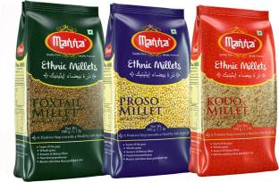 Manna Millets - Natural Grains Combo Pack of 3 | Foxtail 500g, Kodo 500g, Proso 500g | Nutrient Powerhouse, High Protein & 100% More Fibre Than Rice Mixed Millet