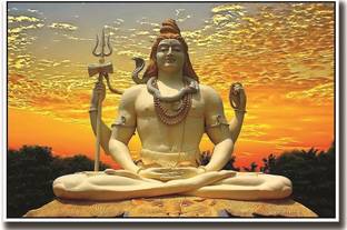 Beautiful Lord Shiva statue and yellow sky ON FINE ART PAPER HD QUALITY WALLPAPER POSTER Fine Art Print