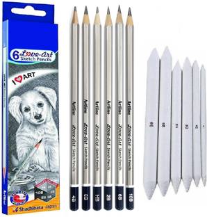 Definite Artline Set of 6 Love-Art Sketch Pencils + Blending/Smudging Stumps (Pack of 6)