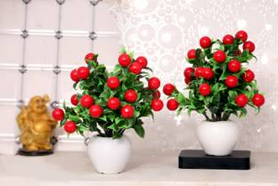 S-Biv Pack of 2 Cherry Flower For Home And Shop Decoration Artificial Plant  with Pot